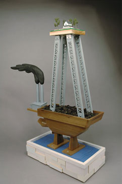 Climate Change Plan B Boat wood, paint, metal, coal, plastic, astroturf, 40"h x 29"w x 16"d, 2014 Climate Change Plan B Boat wood, paint, metal, coal, plastic, astroturf, 40"h x 29"w x 16"d, 2014